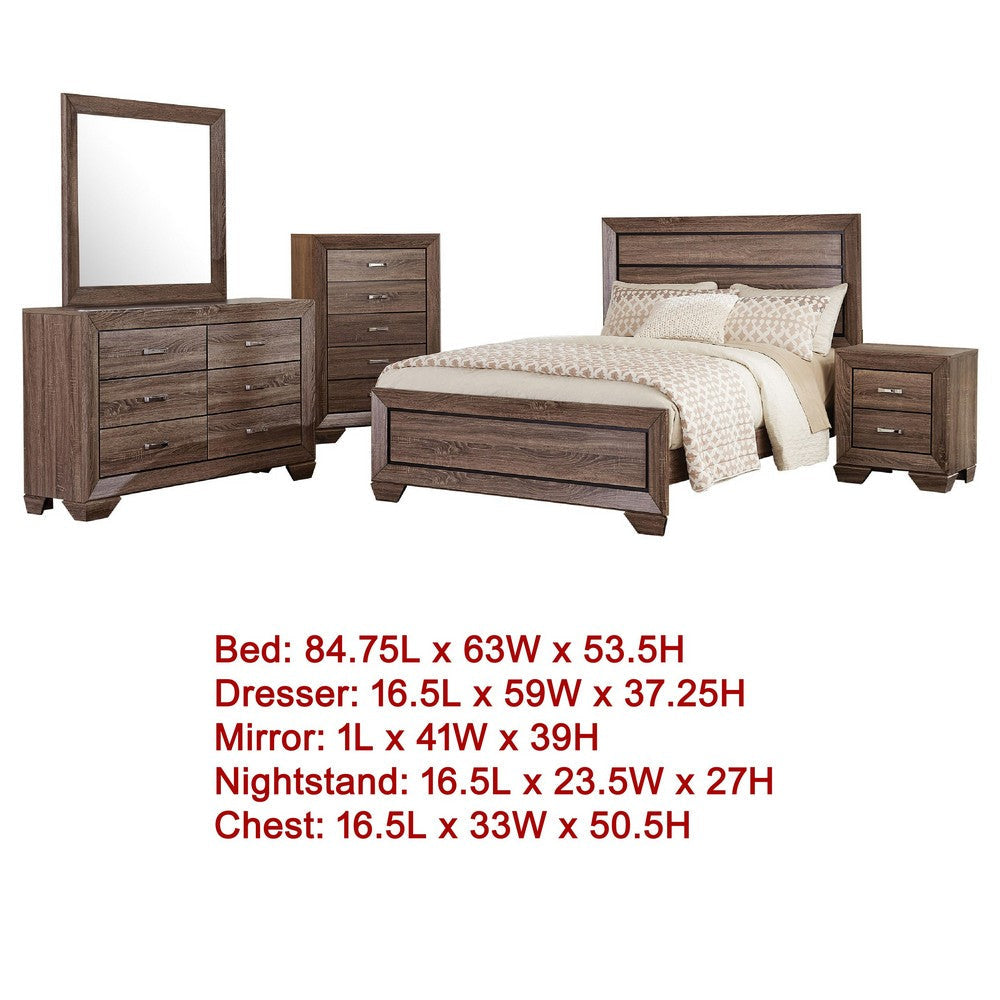 Bello 5pc Queen Bedroom Set | Transitional Washed Taupe Brown n Black