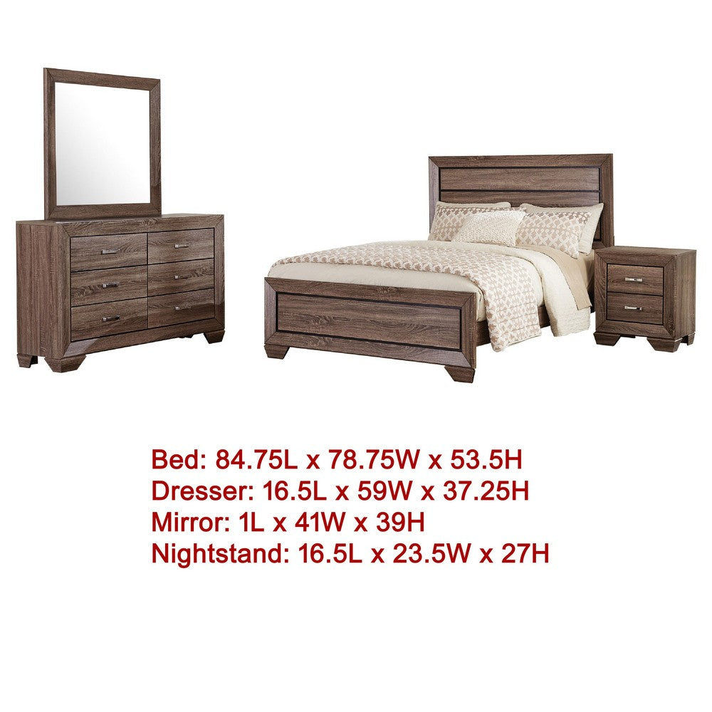 Bello 4pc King Bedroom Set | Transitional Washed Taupe Brown n Black