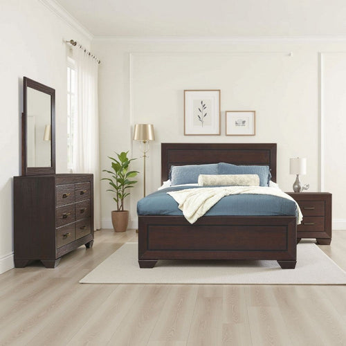 Bello 4pc Queen Size Bedroom Set | Recessed Grooves | Dark Cocoa Brown