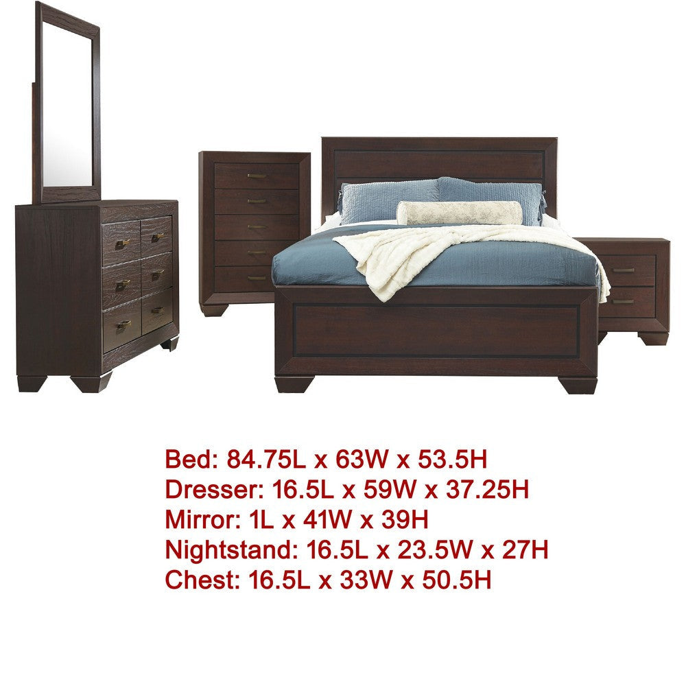 Bello 5pc Queen Size Bedroom Set | Recessed Grooves | Dark Cocoa Brown