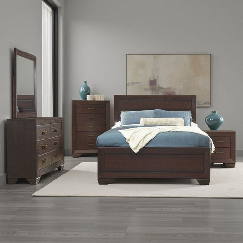 Bello 5pc Queen Size Bedroom Set | Recessed Grooves | Dark Cocoa Brown