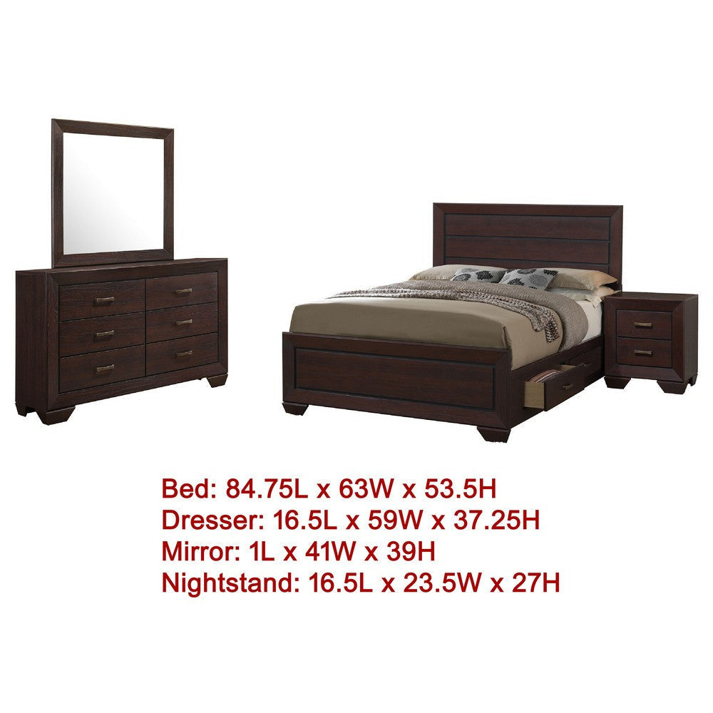 Bello 4pc Queen Size Bedroom Set | Underbed Drawers | Dark Cocoa Brown