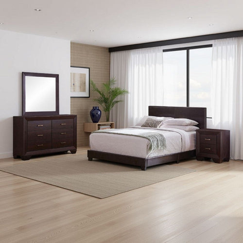 Desy 4pc Queen Size Bedroom Set | Extra Dark Cocoa Brown Faux Leather
