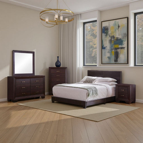 Desy 5pc Queen Size Bedroom Set | Extra Dark Cocoa Brown Faux Leather