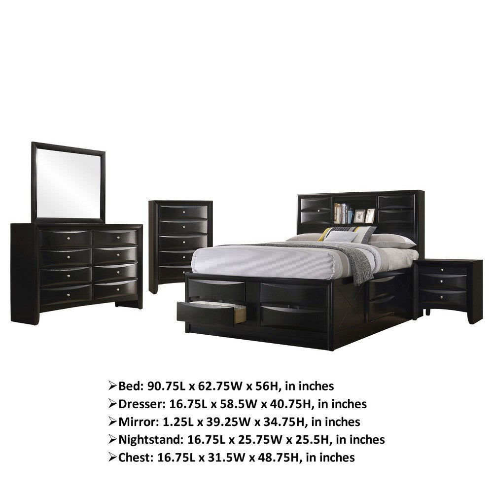 Ica 5pc Queen Bedroom Set with Storage Headboard and Footboard | Black
