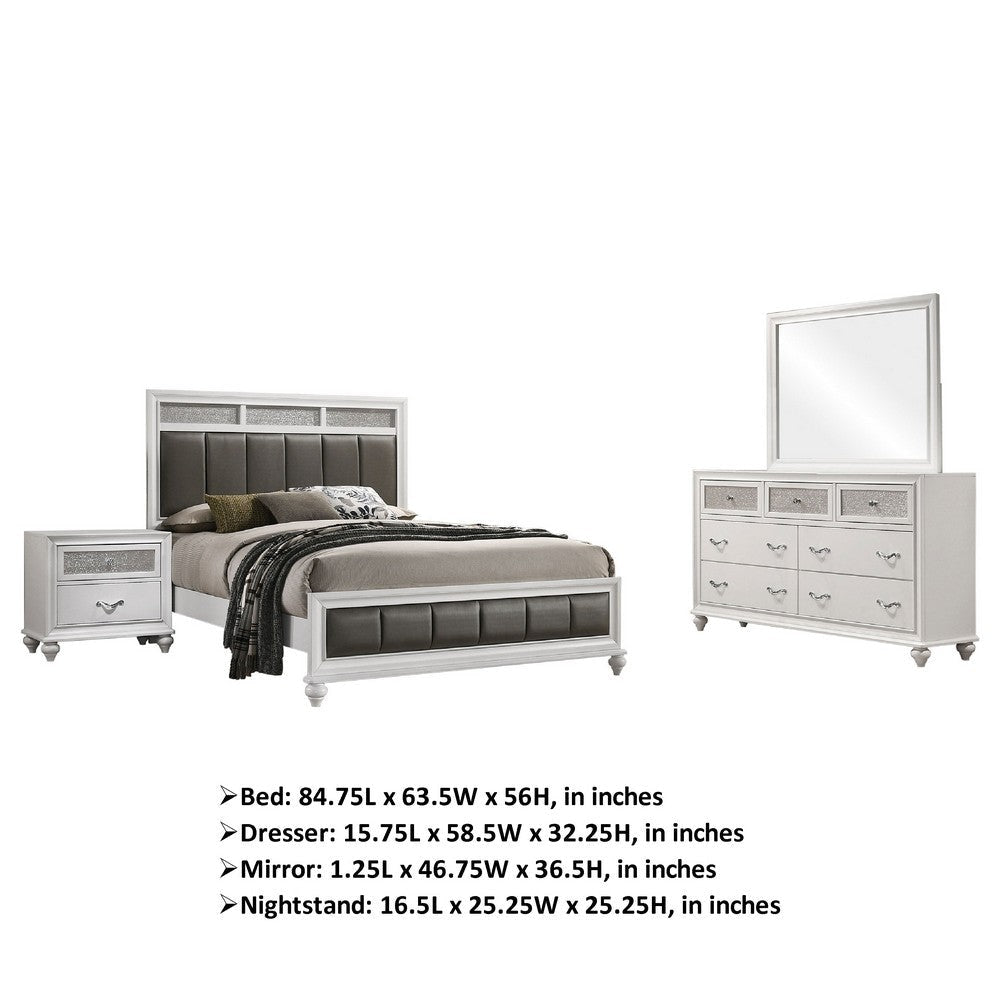 Dini 4pc Queen Bedroom Set | Gray Faux Leather Grid Upholstery | White BM336855