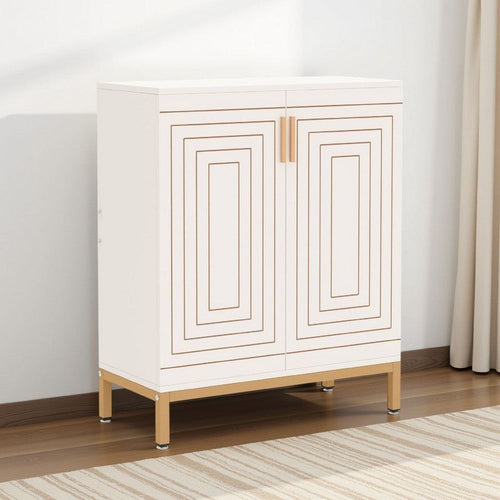 Entryway Shoe Cabinet with 2 Doors | 5 Tier | 37" White and Gold