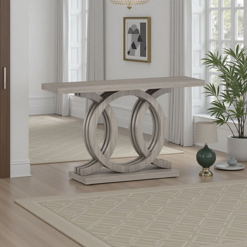 Sofa Console Table w Geometric Double C Base | 55" Farmhouse Gray