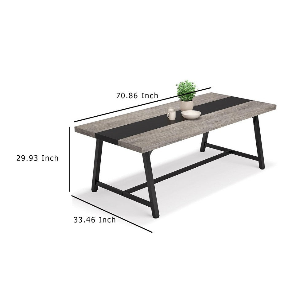 Farmhouse Dining Table | 71’’ Rectangular Gray Black Accent Top BM336910