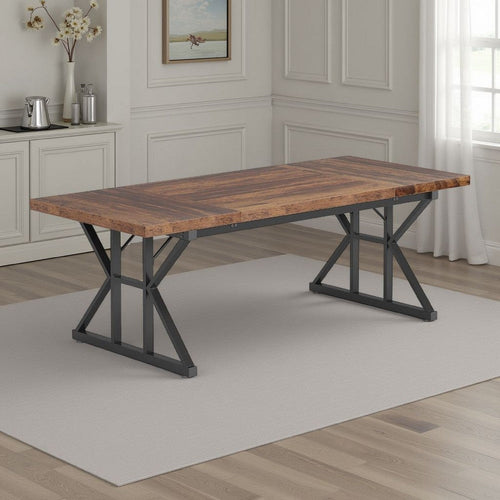 Farmhouse Dining Table | 71" Brown Wood Top | Black Metal Base