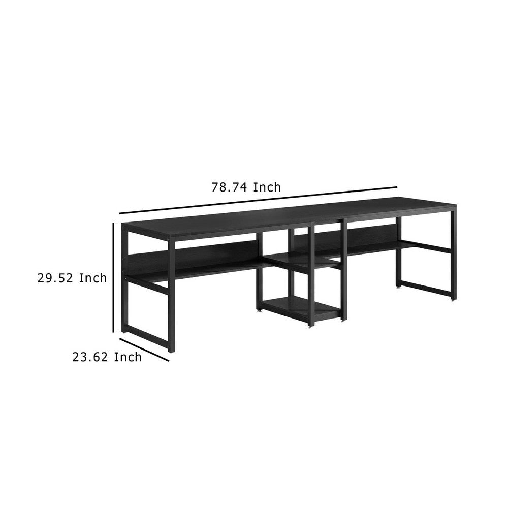 Industrial 2 Person Double Desk | 79’’ Top with Under Shelf | Black BM336914