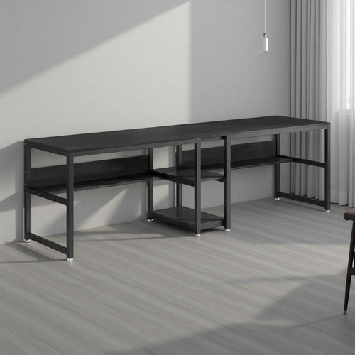 Industrial 2 Person Double Desk | 79" Top with Under Shelf | Black