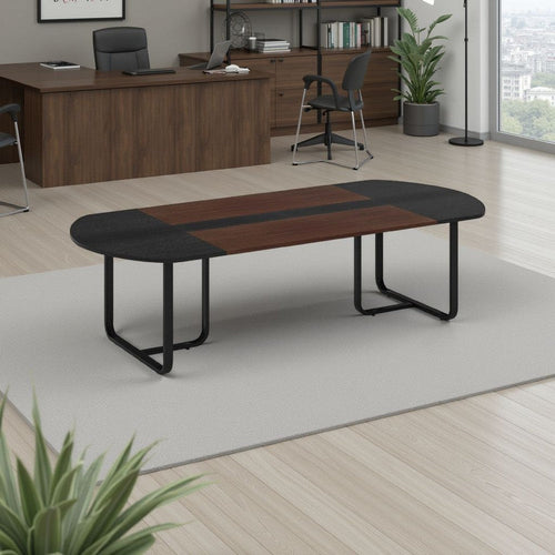Executive Office Desk | 71" Brown Top w Curved Edges | Black Metal