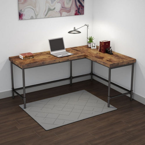 Reversible Corner L Computer Desk | Wood Grain Top | 67" Metal Frame