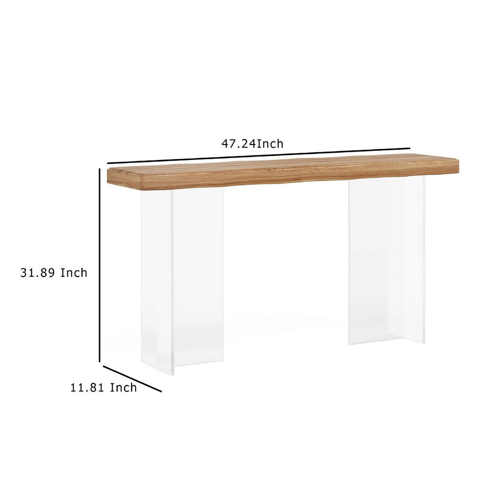 Sofa Console Table | 47’’ Brown Top w Wave Edges Clear Acrylic Legs BM336931