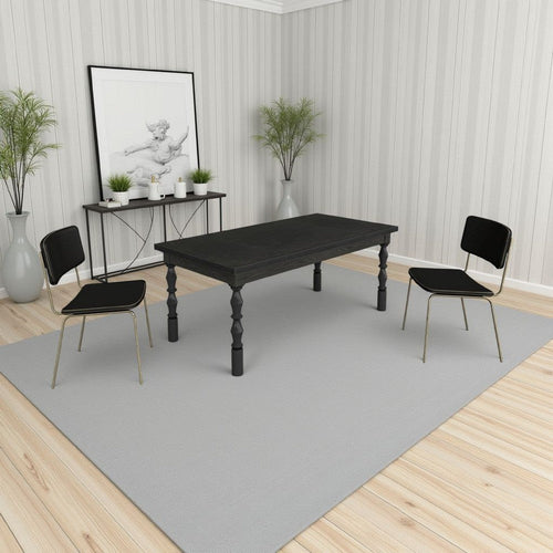 Weny Dining Table | Black Wood 62" Rectangle Top | Carved Legs