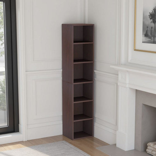 Siny Corner Display Shelf | 71" Tall 6 Shelves | Walnut Brown Wood