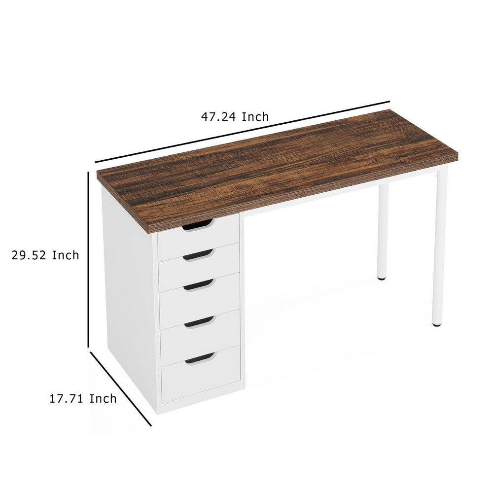 Computer Desk w 5 Drawers and White Metal Legs | 47’’ Brown Wood Top BM336952