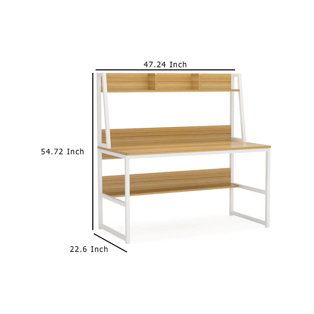 Modern Computer Desk with Hutch Bookshelf | White Brown Workstation BM336955