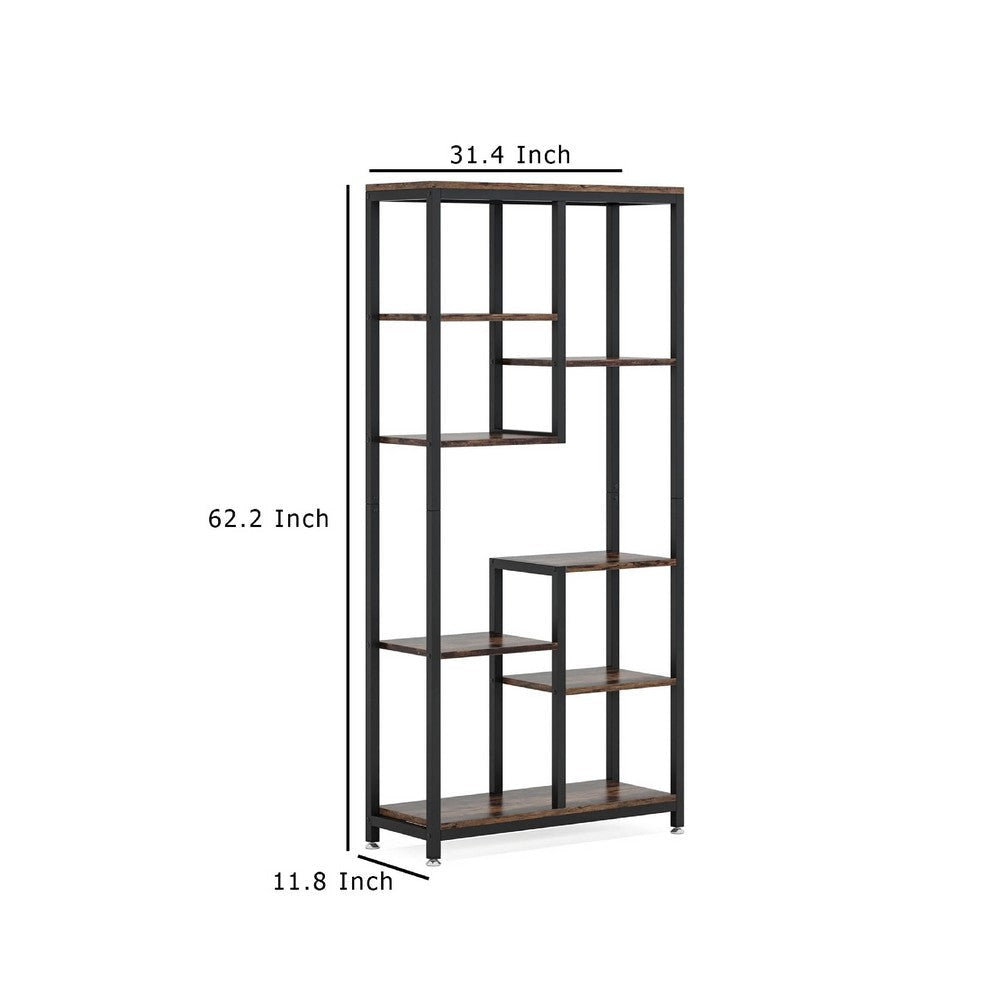 Industrial Art Bookshelf w 8 Open Shelves | 31’’ Vintage Black Metal BM336958