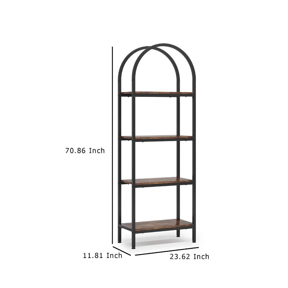 Industrial Bookshelf | 24’’ Wide Shelves | 4 Tier Arched Black Metal BM336961