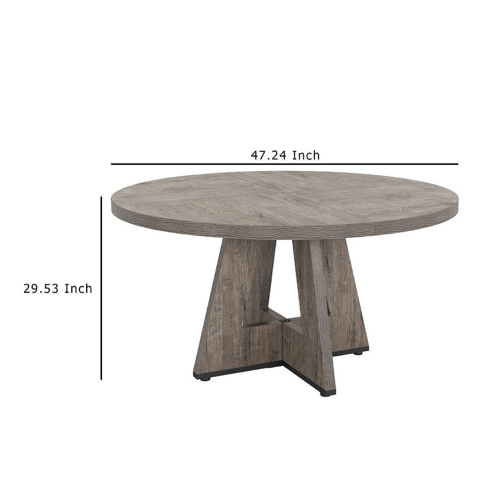 Farmhouse Dining Table | 47’’ Round Top | Modern Base | Warm Gray Wood BM336963