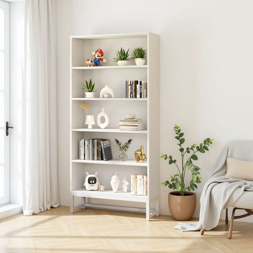 Modern Bookcase | Closed Back with LED Lights | 5 Shelves | White