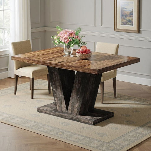 Farmhouse Dining Table with V Pedestal Base | 47" Oak Brown Top
