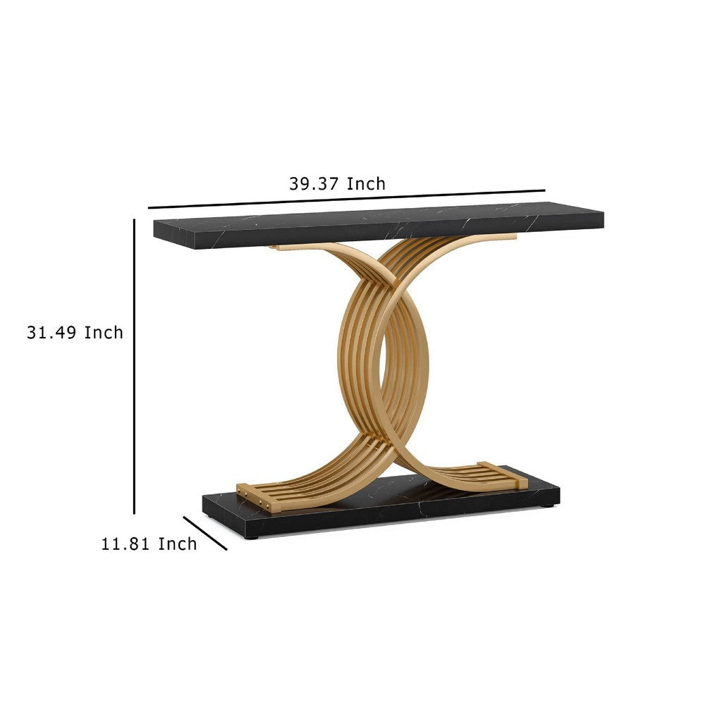 Meu Console Table | Curved Gold Metal Base | 39’’ Black Faux Marble
