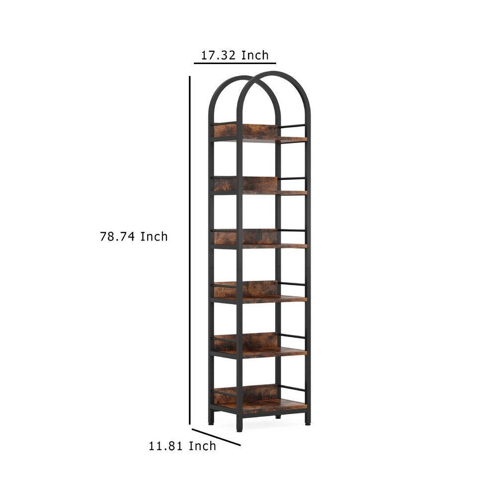 Meo Corner Bookshelf | 6 Shelves | Industrial Arched Black Metal Frame