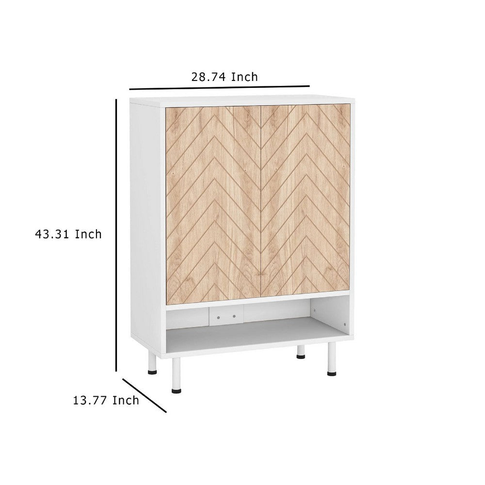 Shoe Cabinet with 6 Shelves | 2 Brown Chevron Pattern Doors | White BM336978
