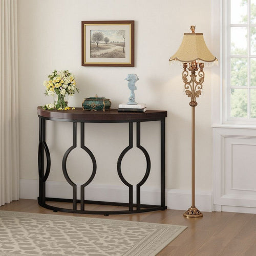 Accent Sofa Console Table | Geometric Black Metal | 43" Half Moon