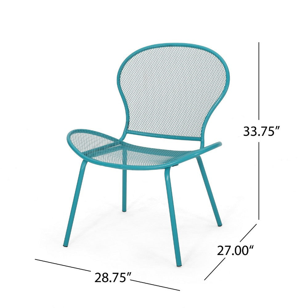 Nian Accent Chair Set of 2 Shell Shape Mesh Seat Reto Teal Blue Iron BM337015