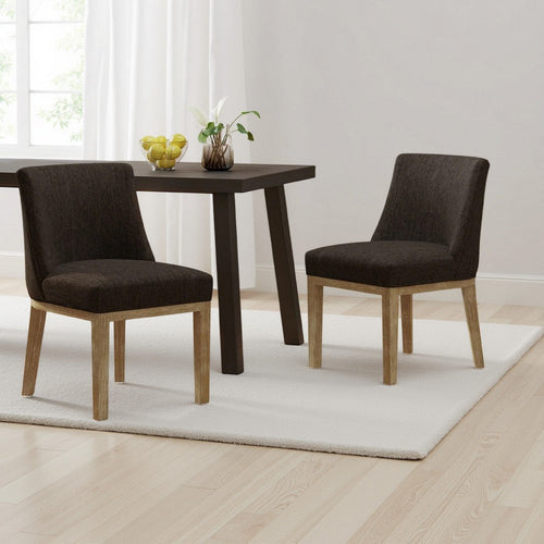 Edena Dining Chair Set of 2 | Weathered Rubberwood Legs | Brown Fabric