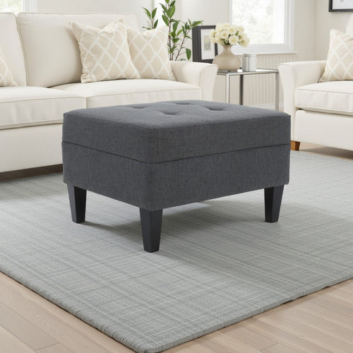 Sabby Ottoman with Tapered Birch Wood Legs | Dark Gray Fabric 29"