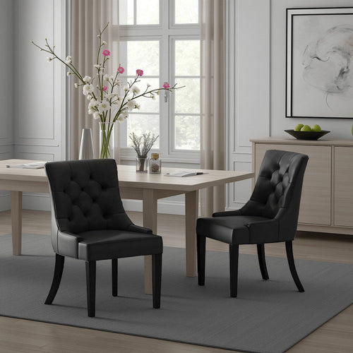 Chen Dining Chair Set of 2 | Curved Black Diamond Tufted Faux Leather