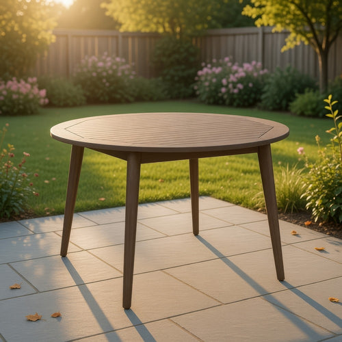 Ambre Patio Dining Table | Round Slatted Oak Brown Acacia Wood 47"