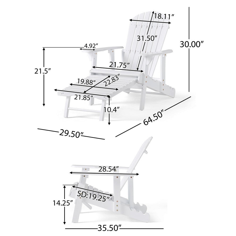 Libo Outdoor Reclining Adirondack Chair with Slanted Back | White Wood BM337068
