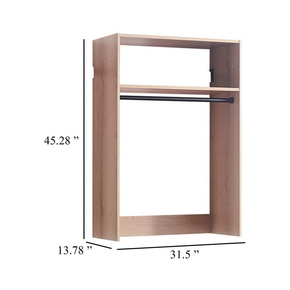 Vedz Wall Mount Walk in Closet | 1 Shelf w Hanging Rod | Oak Brown