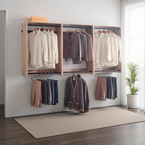 Vedz Wall Mounted Closet Set | 6 Hanging Rods | Oak Brown Melamine