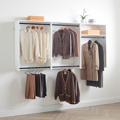 Vedz Wall Mount Closet Set | 1 Side Shelf 5 Hanging Rods | White