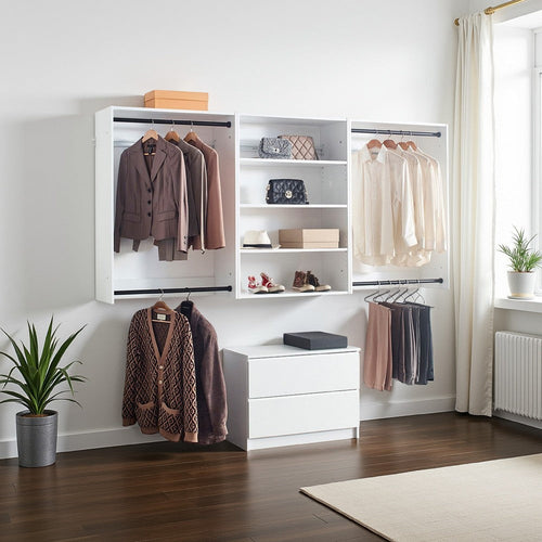 Vedz Walk in Closet w 2 Drawers | 4 Shelves w Hanging Rods | White