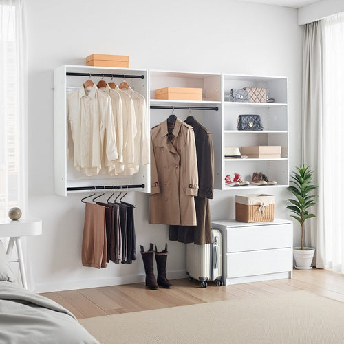 Vedz Walk in Closet w 2 Drawers | 5 Shelves | 3 Hanging Rods | White