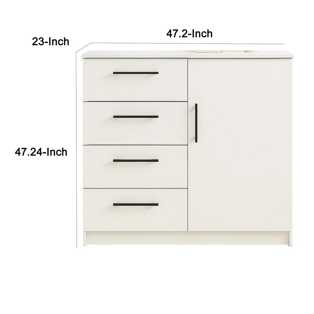 Roby Large Dresser Chest | 4 Drawers w Cabinet | 47’’ | White Melamine