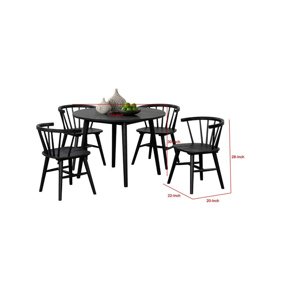 Yely 5pc Dining Table with 4 Windsor Chairs Set | Black Rubberwood BM337250