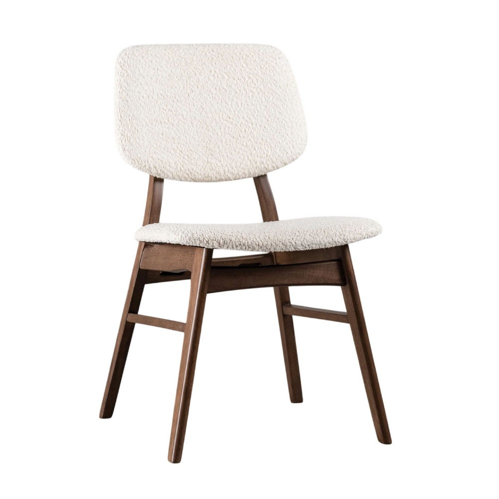 Lexy 5pc Dining Table & 4 Chair Set | Beige Boucle Seats | Walnut Brown