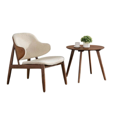 Ary 2pc Accent Table & Wingback Chair Set | Beige Boucle | Walnut Brown