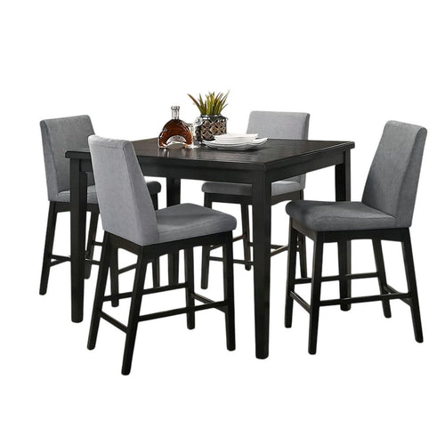 Heni 5pc Counter Table & 4 Chair Set | Gray Padded | Dark Walnut Brown