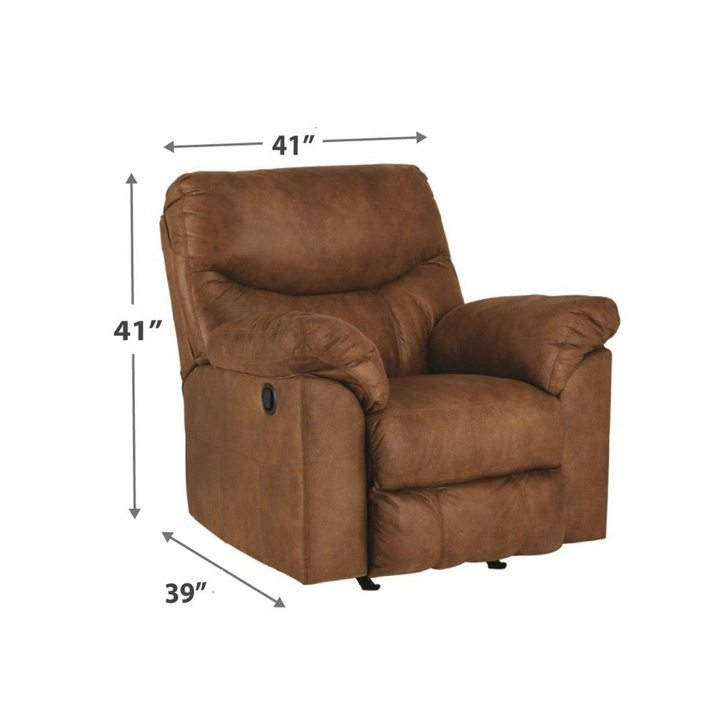 Manual Rocker Recliner Chair | Plush Pillowtop Bark Brown Faux Leather BM337281