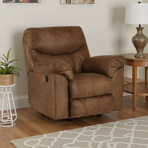 Manual Rocker Recliner Chair | Plush Pillowtop Bark Brown Faux Leather